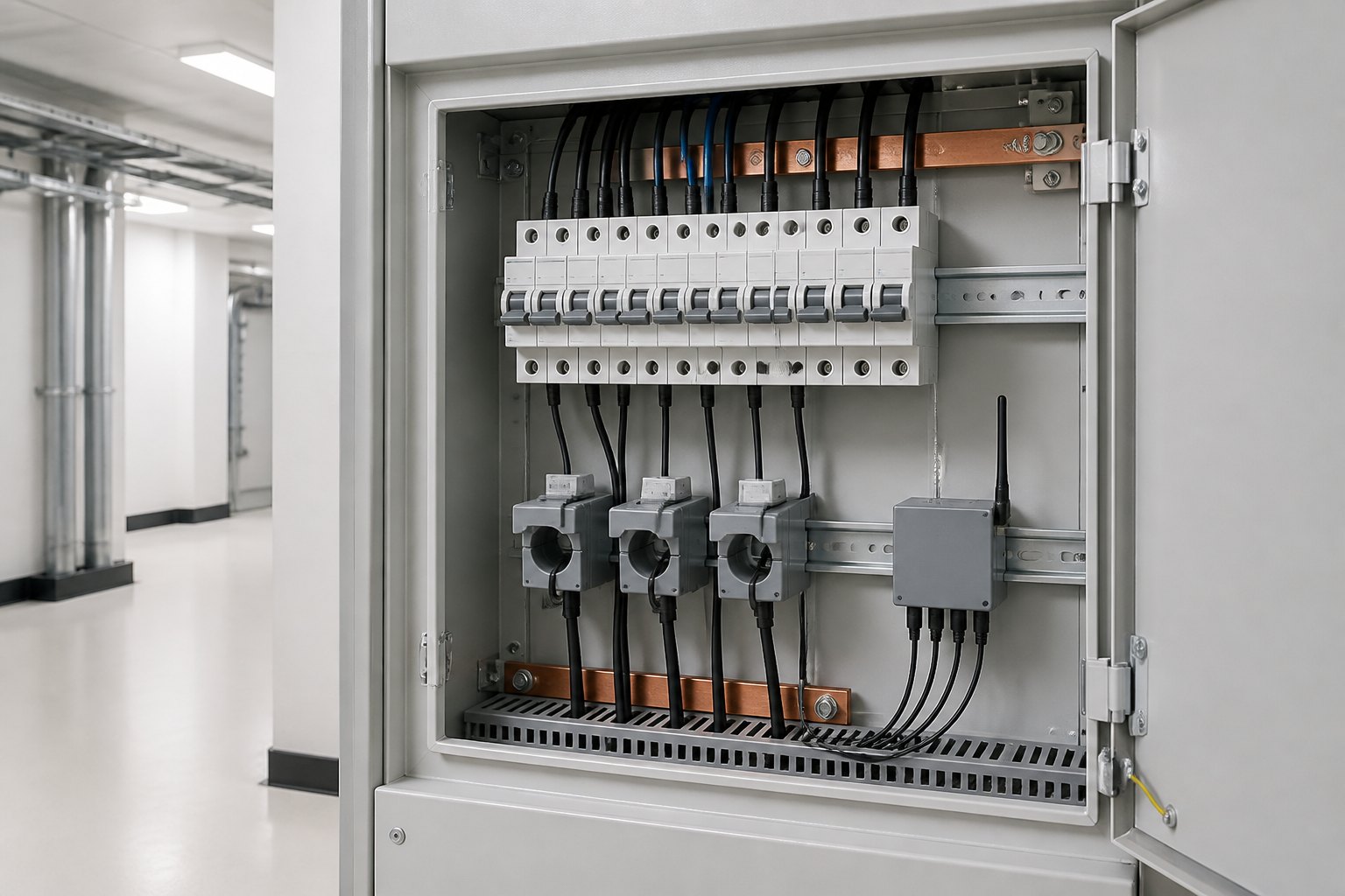 Building electrical switchboard with wireless BMS monitoring
