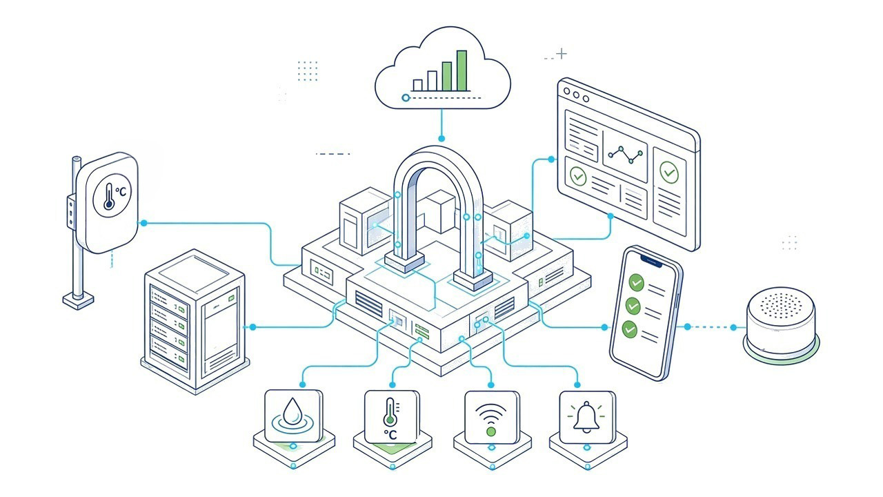 Aliran integrasi khas WSmart yang menghubungkan peranti IoT, perisian web dan aplikasi mudah alih