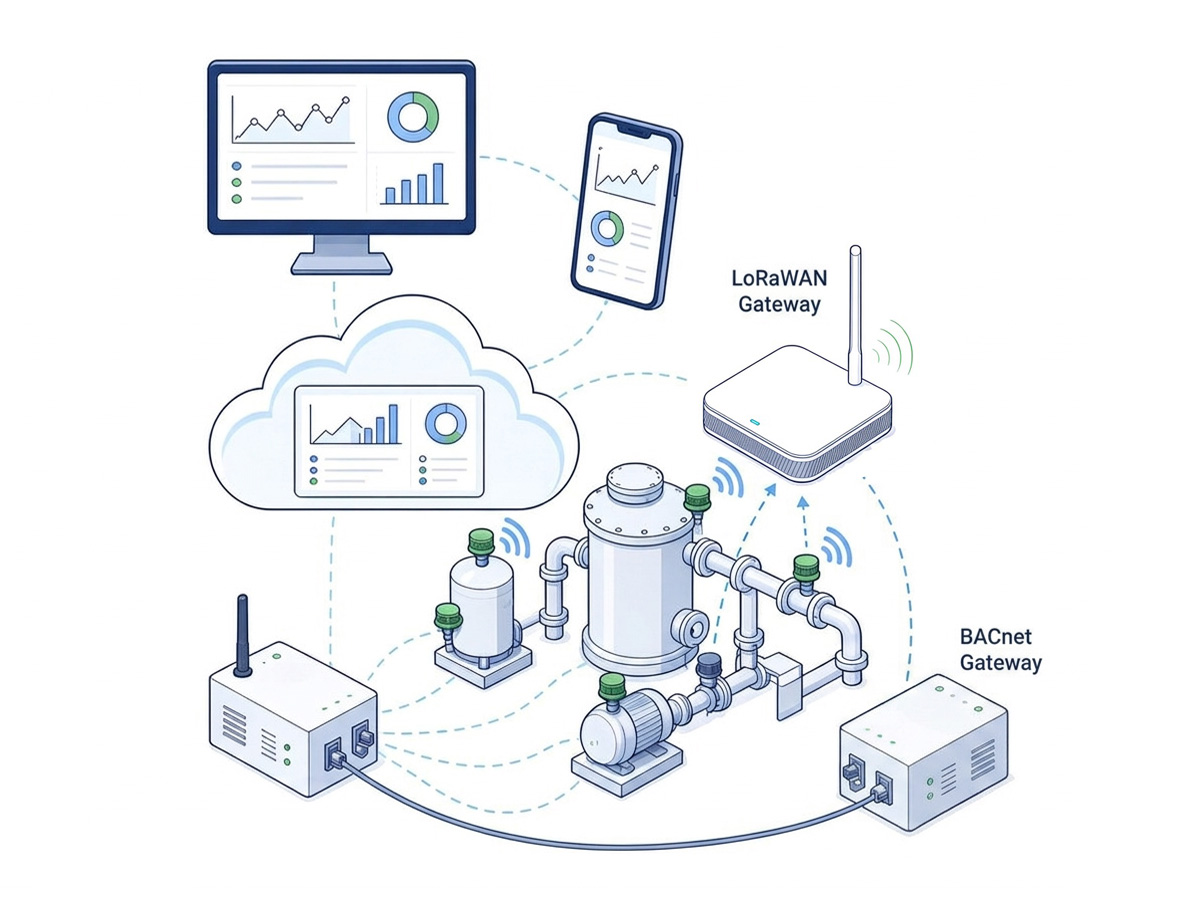 Ekosistem platform WSmart yang menghubungkan peralatan, sensor, protokol dan papan pemuka