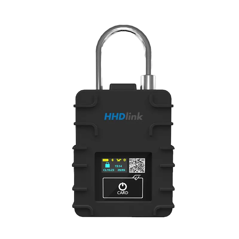 HHDlink industrial smart padlock with chrome shackle and status screen