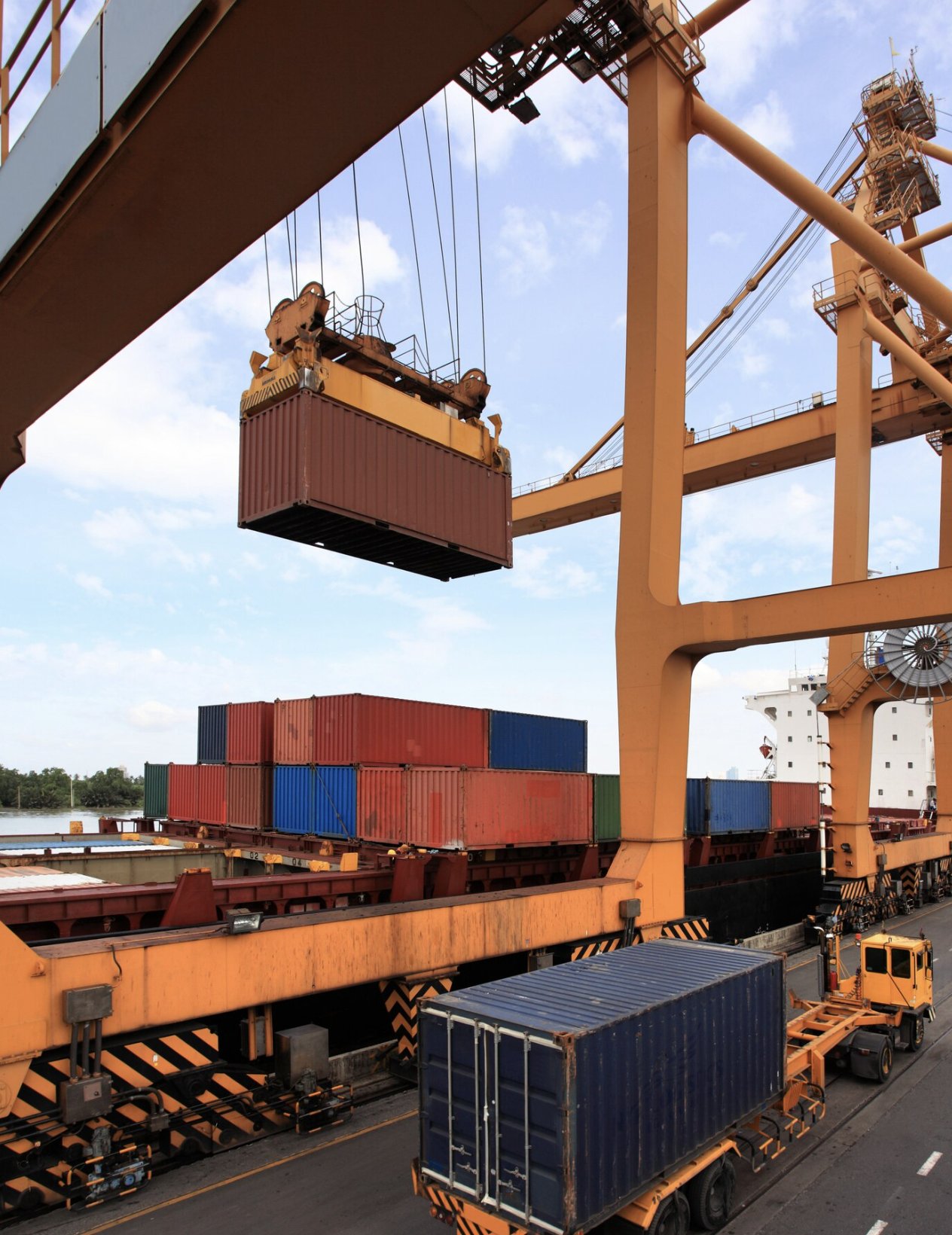 Container terminal — freight truck and shipping containers for industrial smart lock
