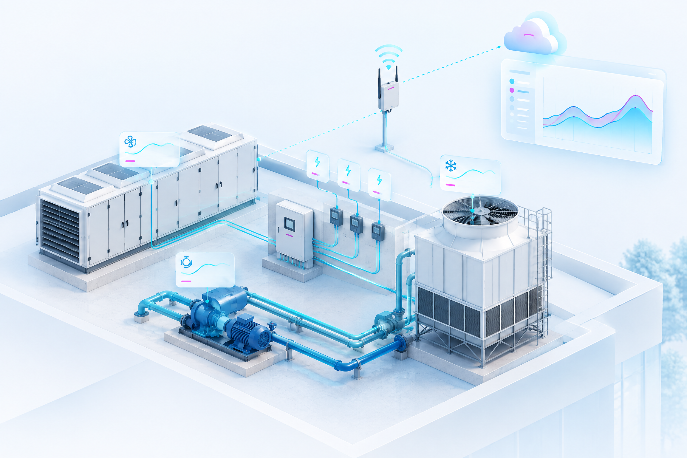 WSmart LoRaWAN monitoring and control of HVAC equipment with Supergreen DCD energy analytics